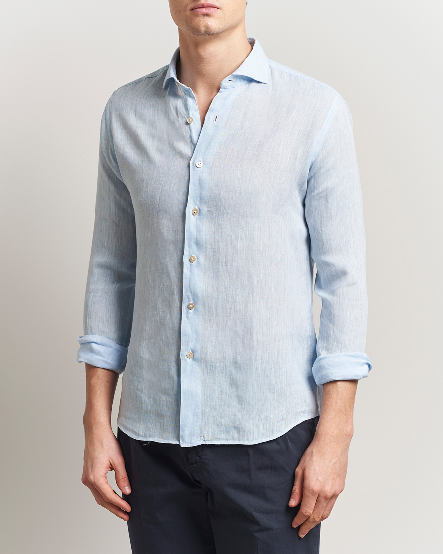Hombres | Camisas | Grigio | Linen Casual Shirt Light Blue