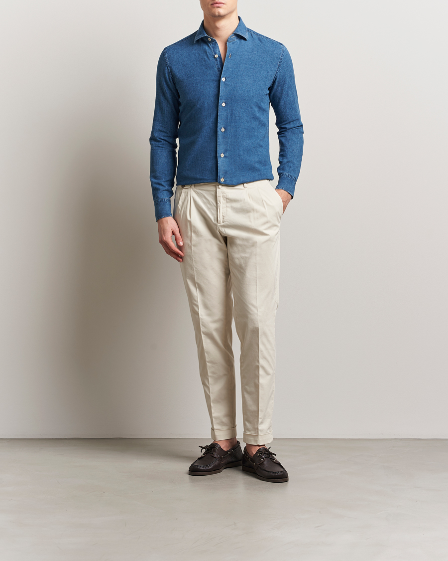Hombres | Camisas | Grigio | Cotton/Linen Denim Shirt Washed Indigo