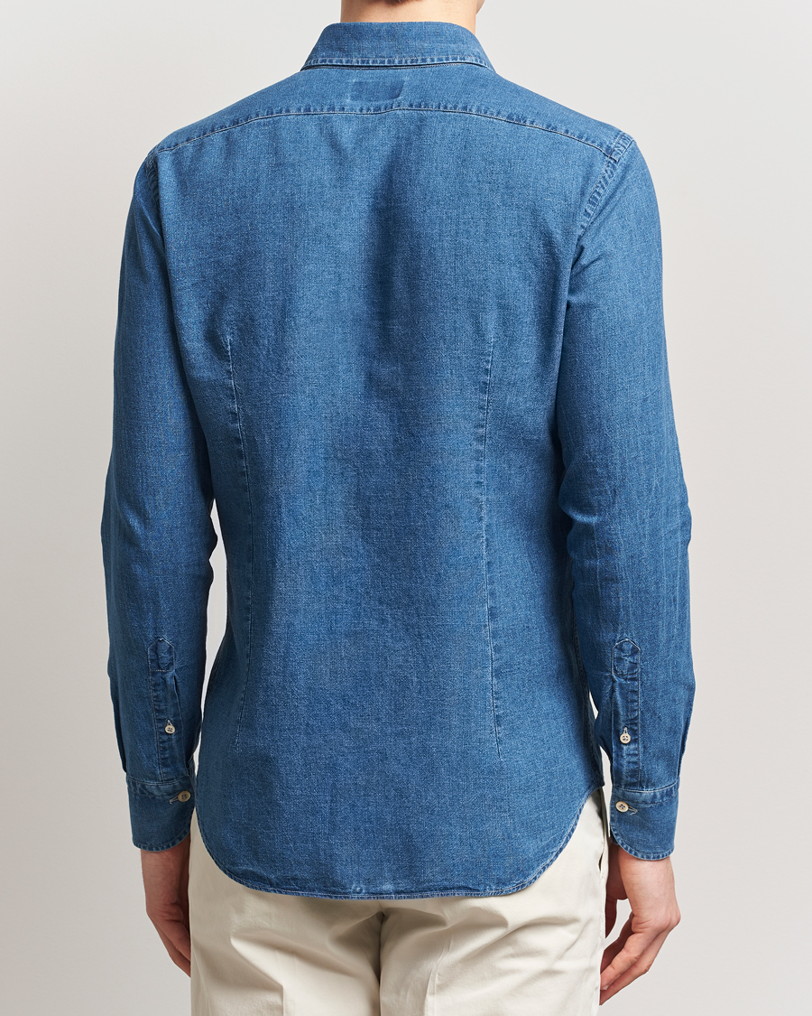 Hombres | Camisas | Grigio | Cotton/Linen Denim Shirt Washed Indigo