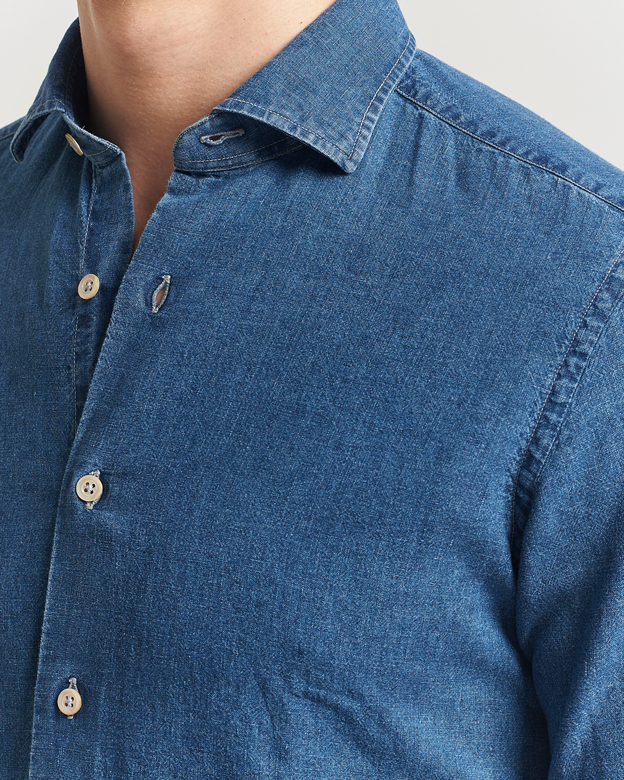 Hombres | Camisas | Grigio | Cotton/Linen Denim Shirt Washed Indigo