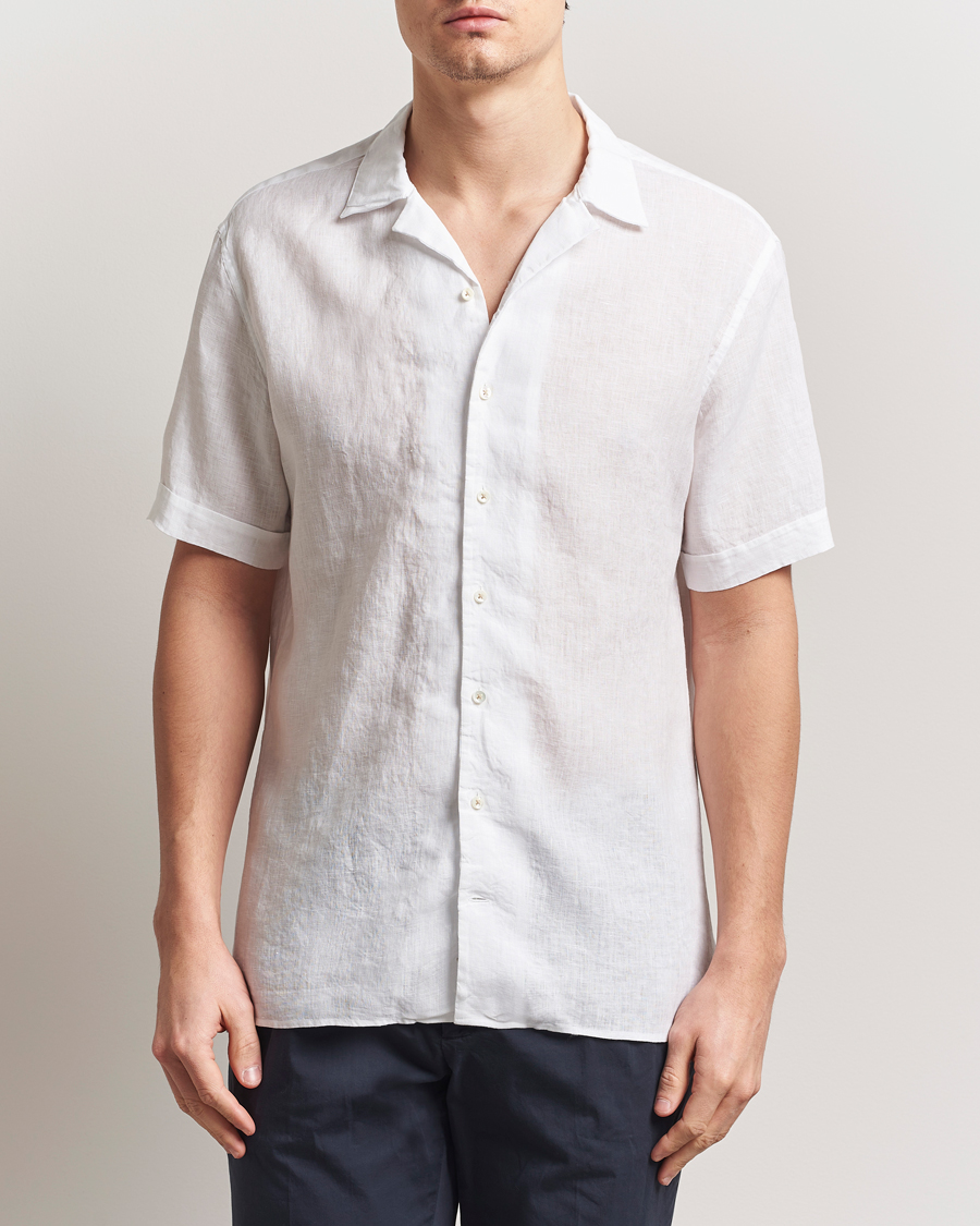 Hombres | Camisas | Stenströms | Short Sleeve Linen Shirt White