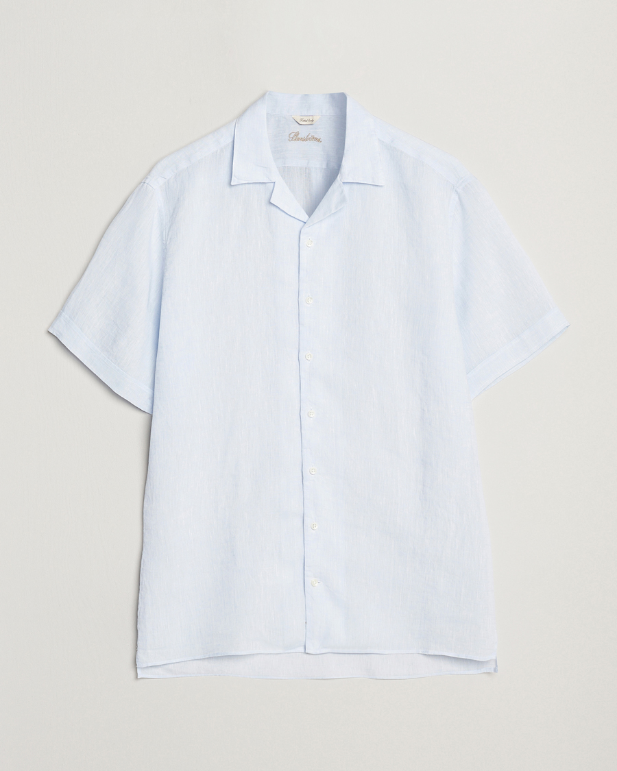 Hombres | Camisas | Stenströms | Short Sleeve Linen Shirt Light Blue