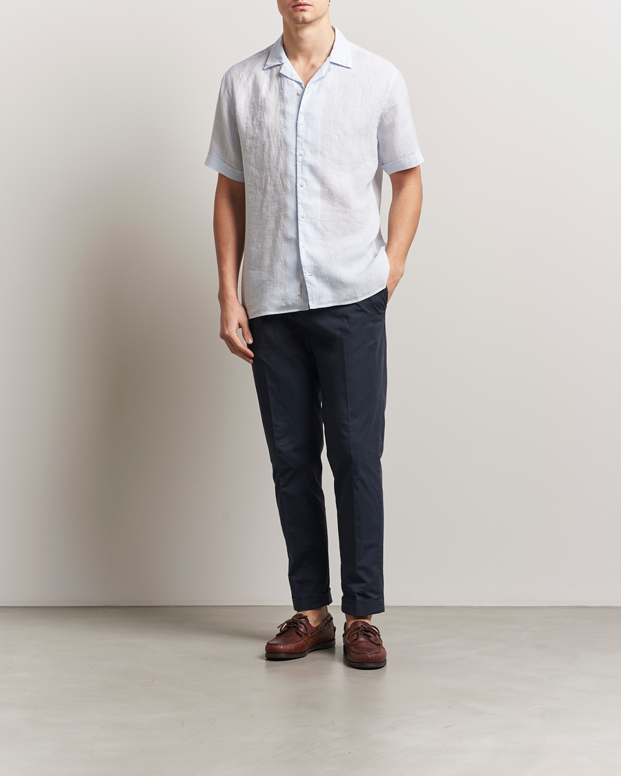 Hombres | Camisas | Stenströms | Short Sleeve Linen Shirt Light Blue