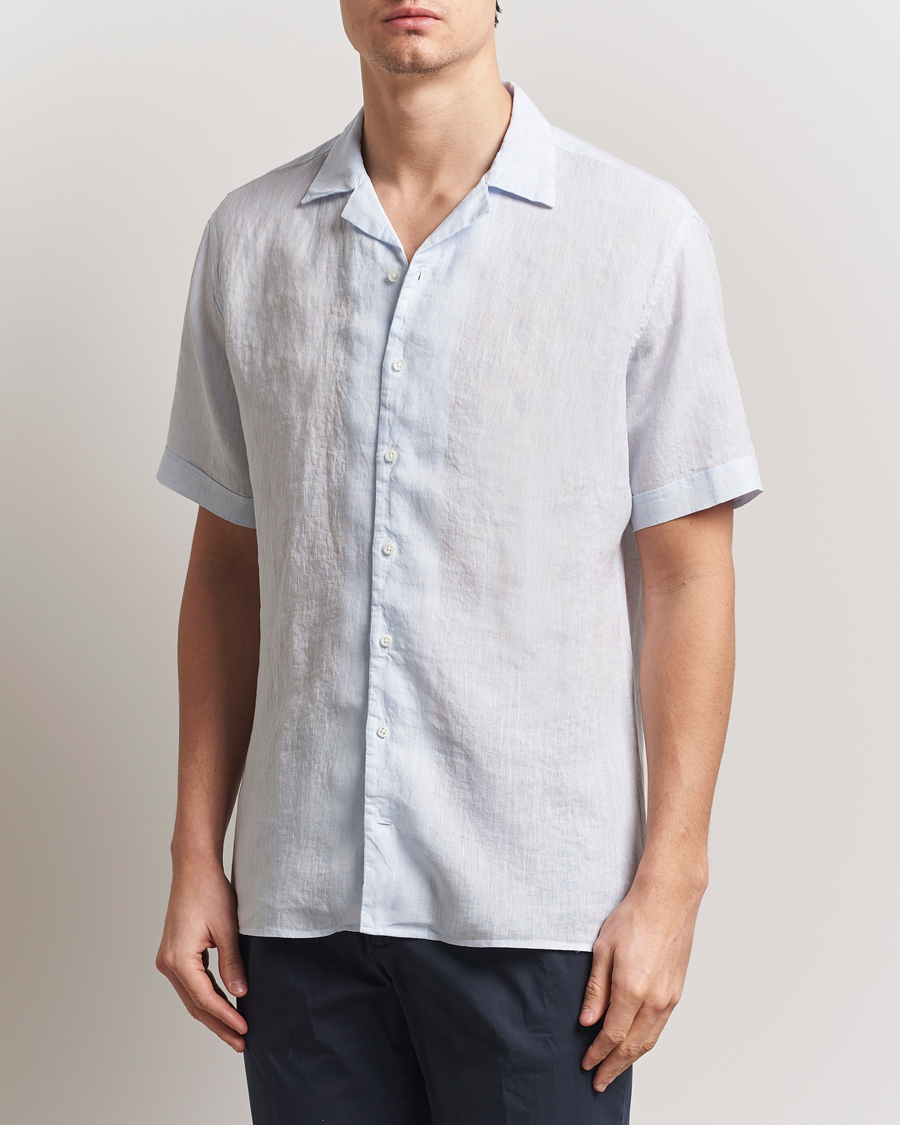 Hombres | Camisas | Stenströms | Short Sleeve Linen Shirt Light Blue