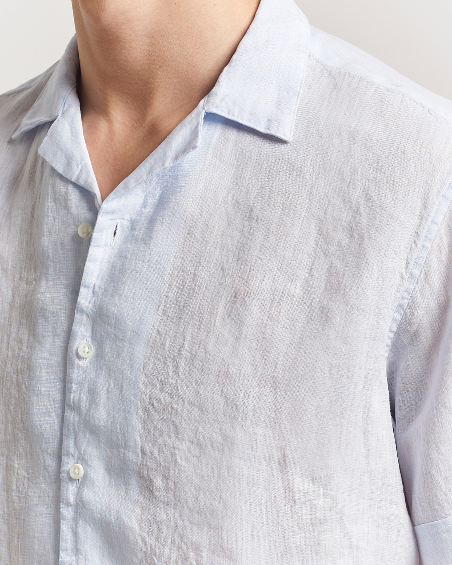Hombres | Camisas | Stenströms | Short Sleeve Linen Shirt Light Blue