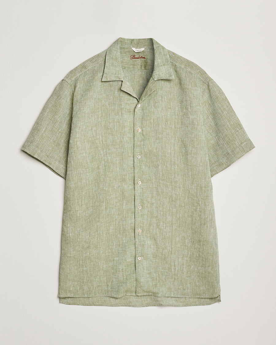 Hombres | Camisas | Stenströms | Short Sleeve Linen Shirt Green