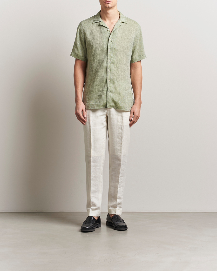 Hombres | Camisas | Stenströms | Short Sleeve Linen Shirt Green