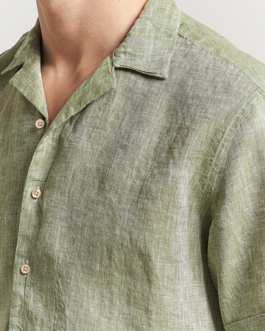 Hombres | Camisas | Stenströms | Short Sleeve Linen Shirt Green