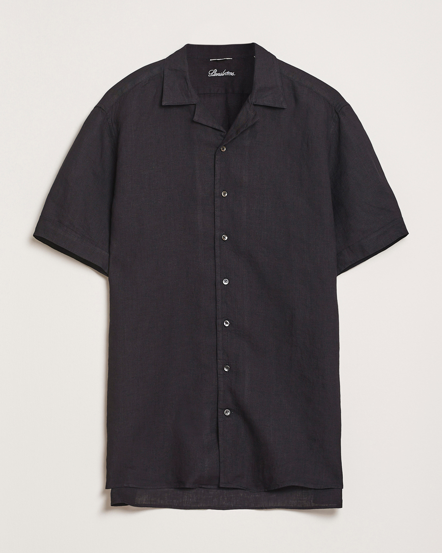 Hombres | Camisas | Stenströms | Short Sleeve Linen Shirt Black