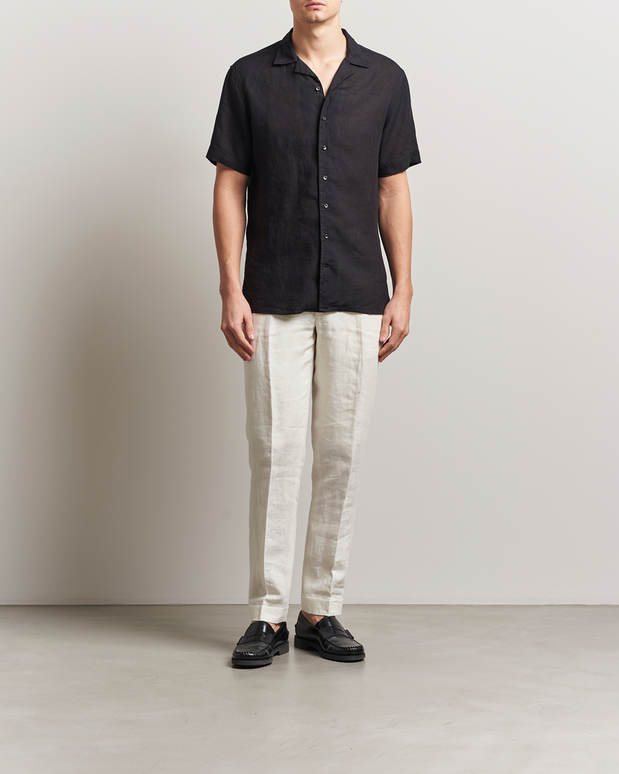 Hombres | Camisas | Stenströms | Short Sleeve Linen Shirt Black