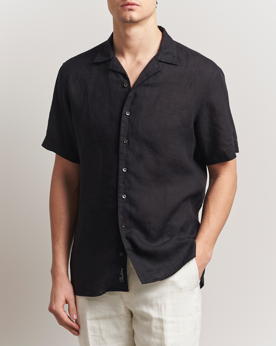 Hombres | Camisas | Stenströms | Short Sleeve Linen Shirt Black