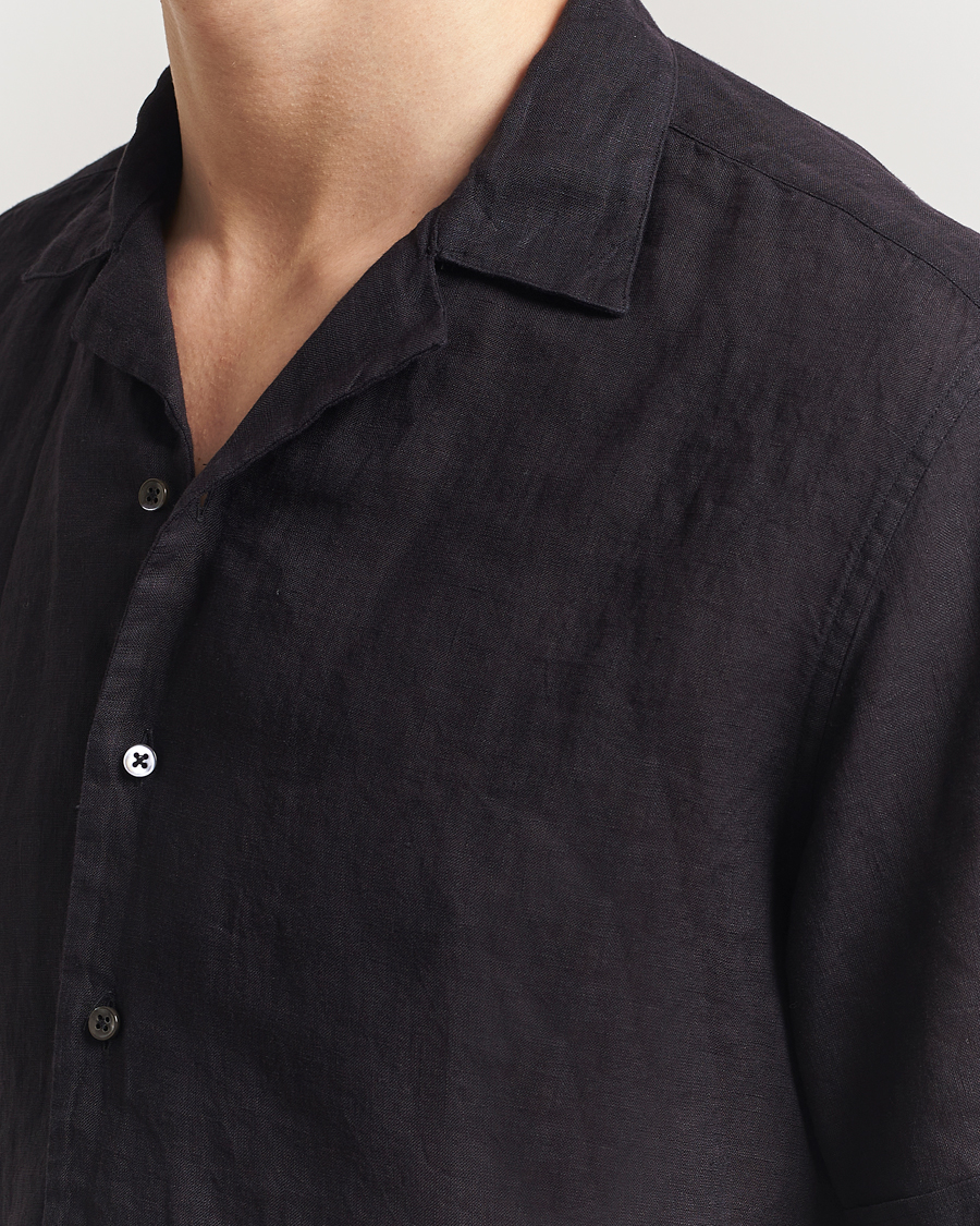 Hombres | Camisas | Stenströms | Short Sleeve Linen Shirt Black