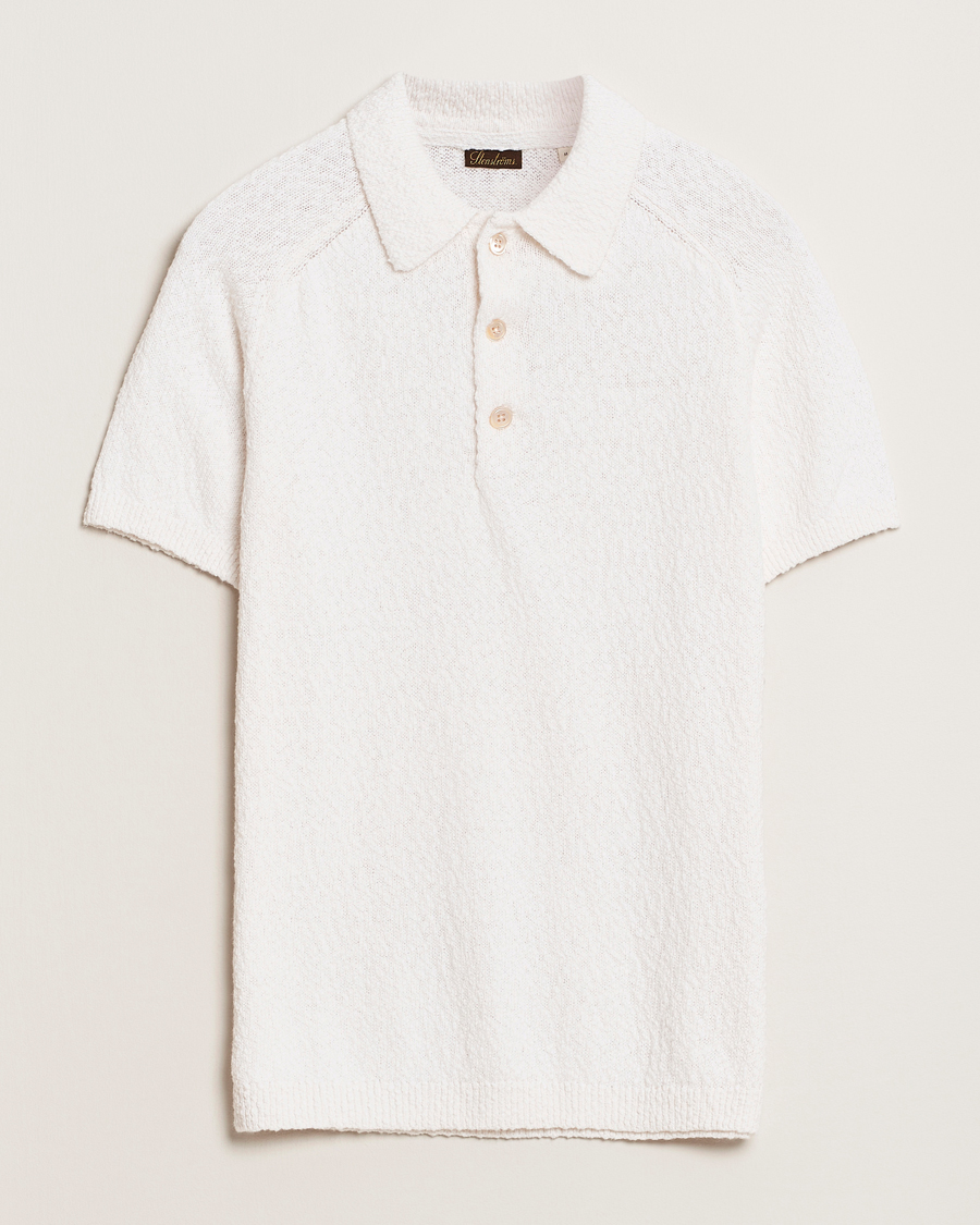Hombres | Polos | Stenströms | Knitted Boucle Cotton Polo White