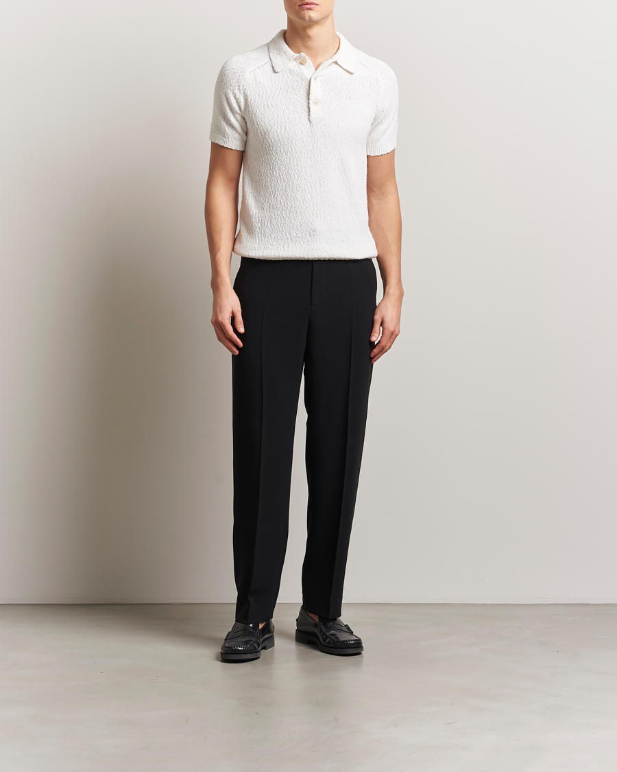 Hombres | Polos | Stenströms | Knitted Boucle Cotton Polo White