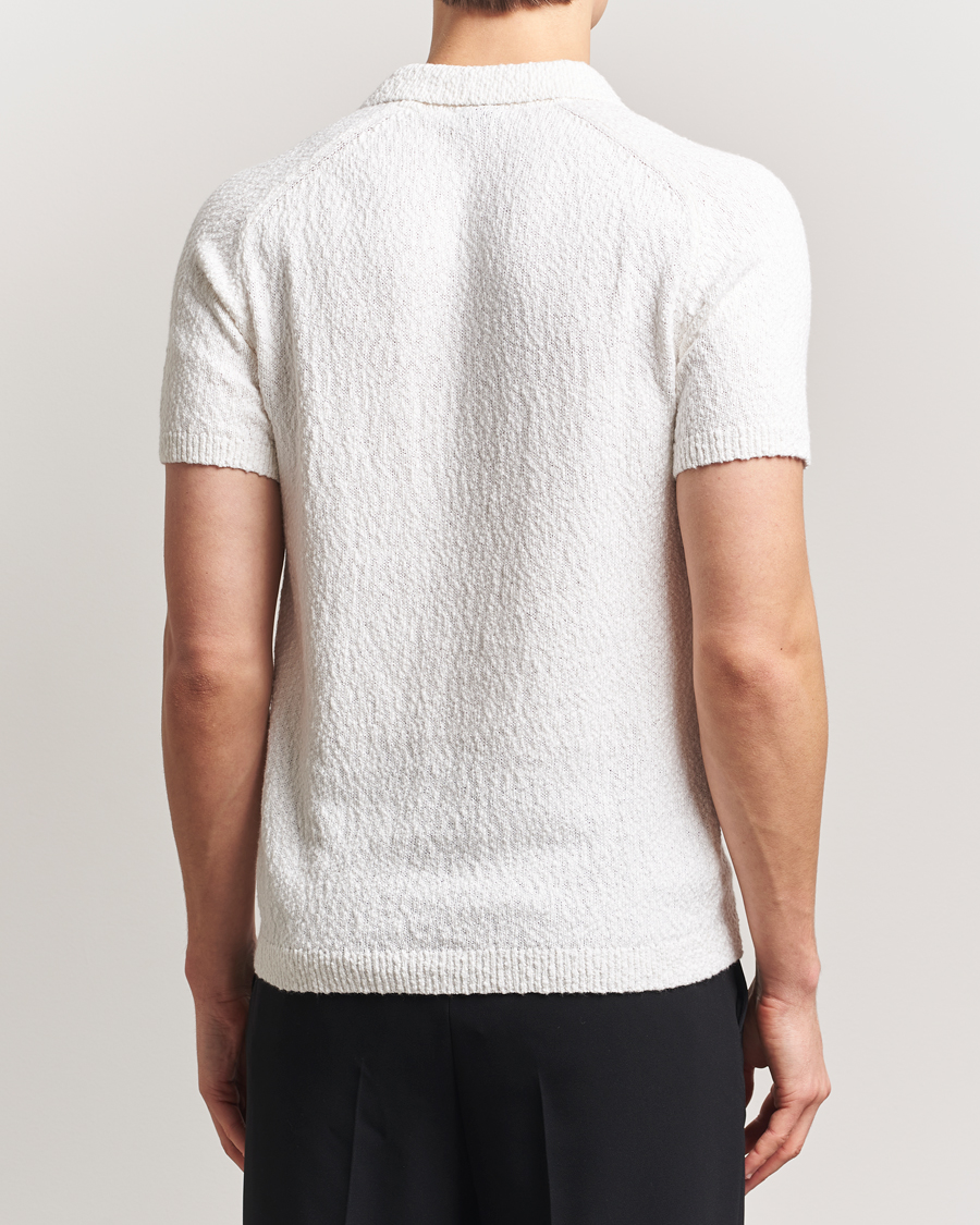 Hombres | Polos | Stenströms | Knitted Boucle Cotton Polo White