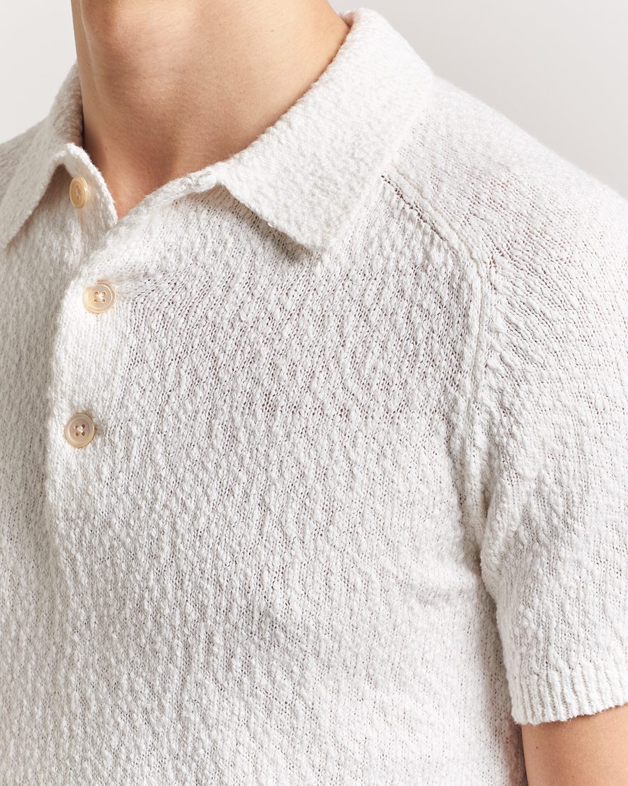 Hombres | Polos | Stenströms | Knitted Boucle Cotton Polo White