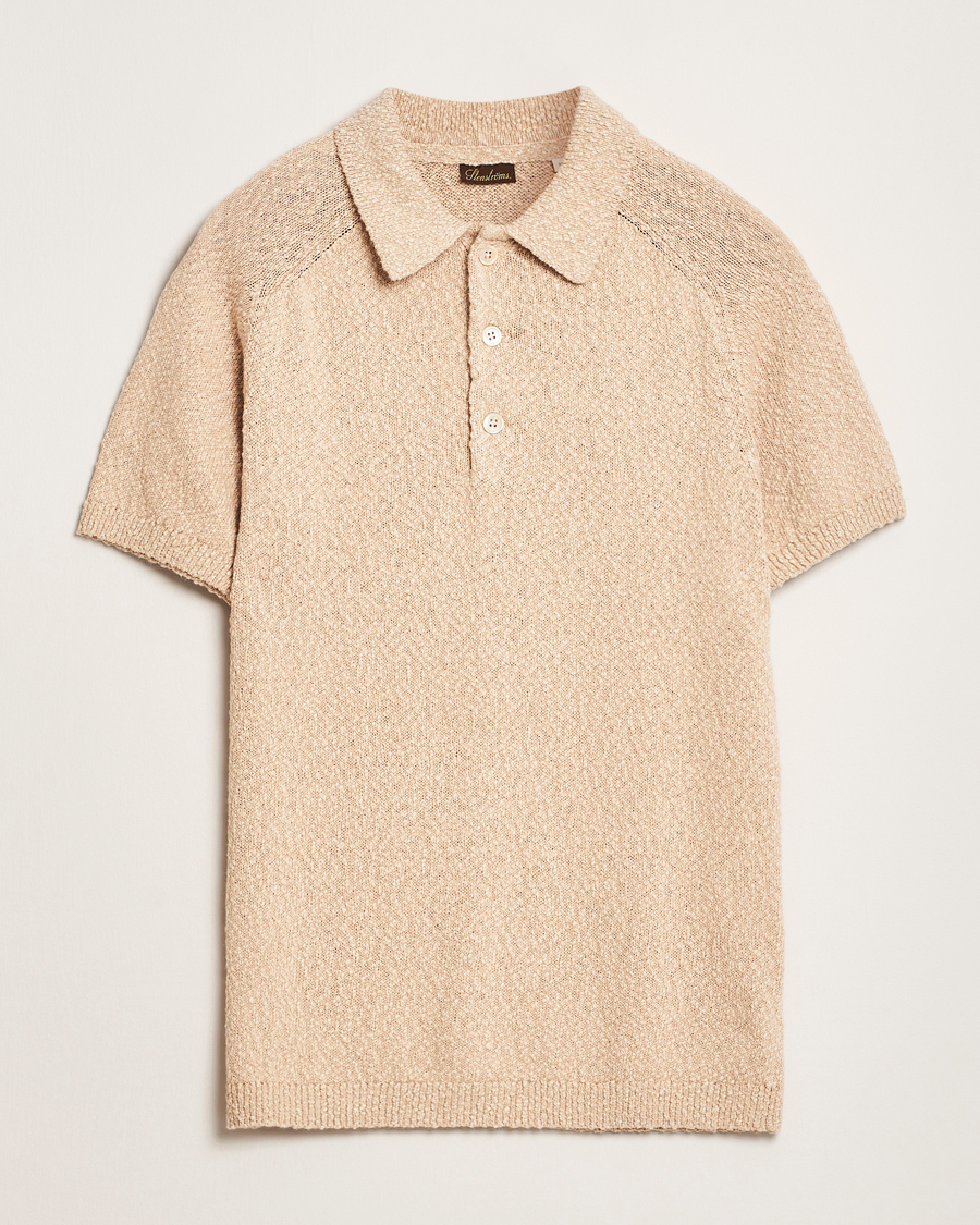 Hombres | Polos | Stenströms | Knitted Boucle Cotton Polo Beige