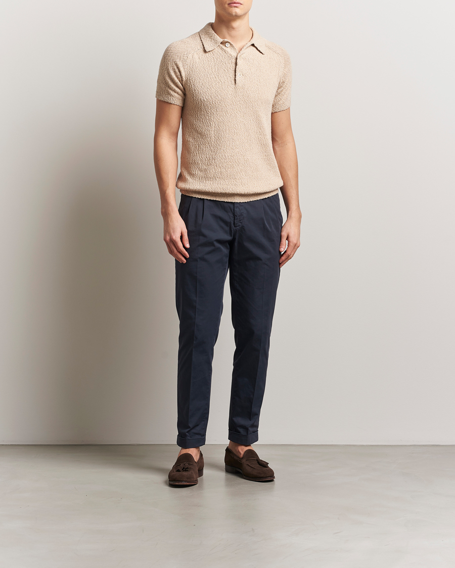 Hombres | Polos | Stenströms | Knitted Boucle Cotton Polo Beige