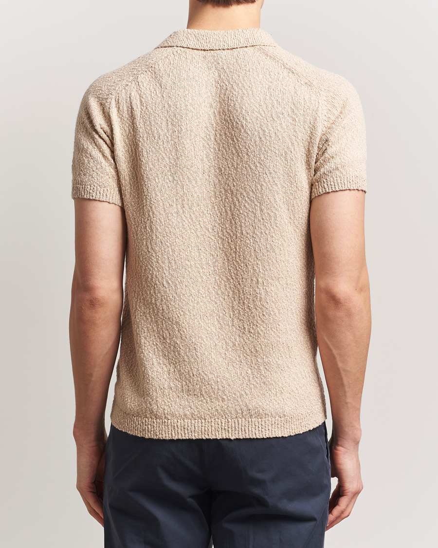 Hombres | Polos | Stenströms | Knitted Boucle Cotton Polo Beige