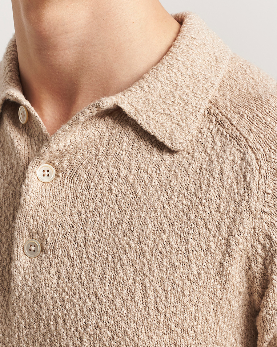 Hombres | Polos | Stenströms | Knitted Boucle Cotton Polo Beige