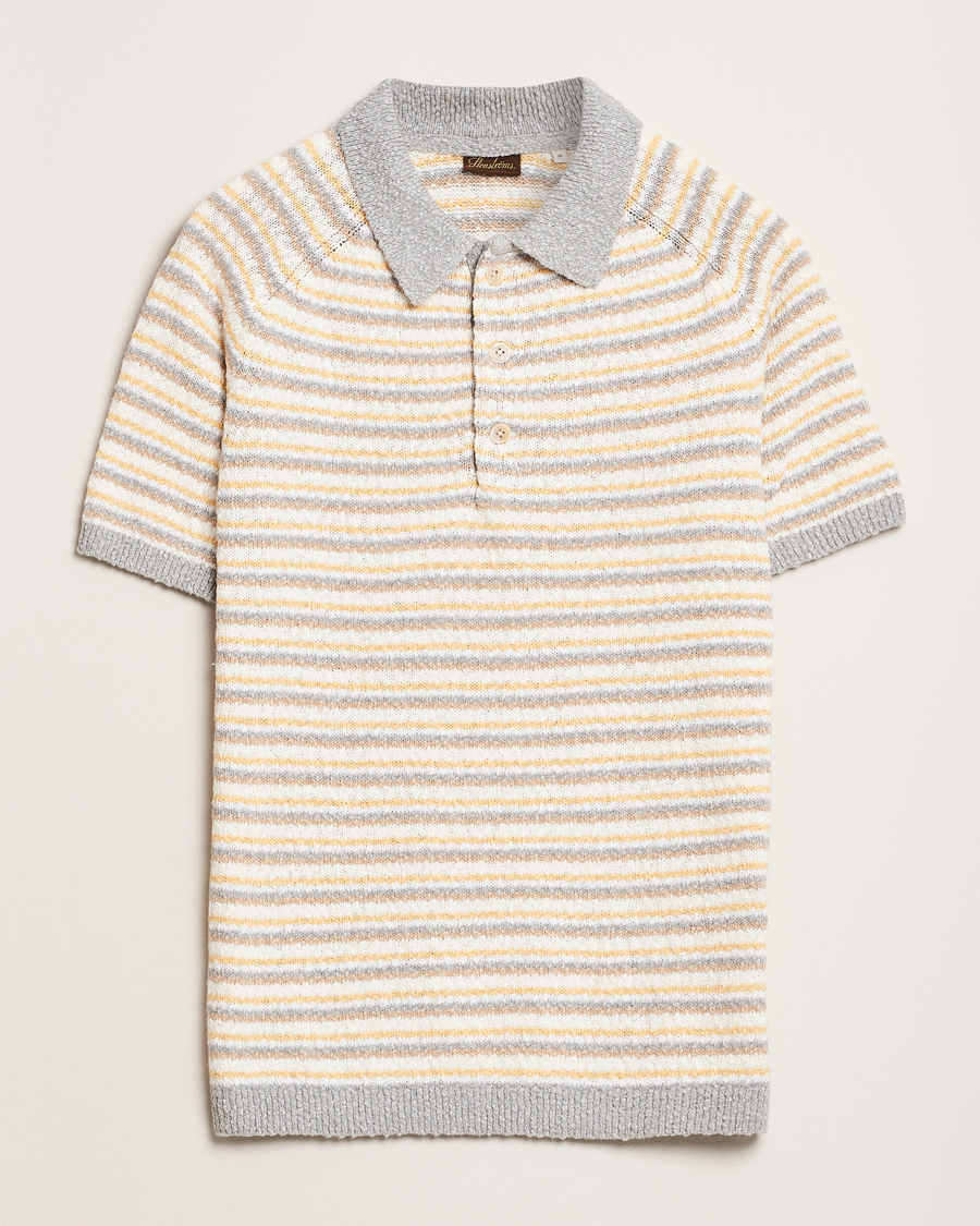 Hombres | Polos | Stenströms | Knitted Boucle Cotton Polo Stripe