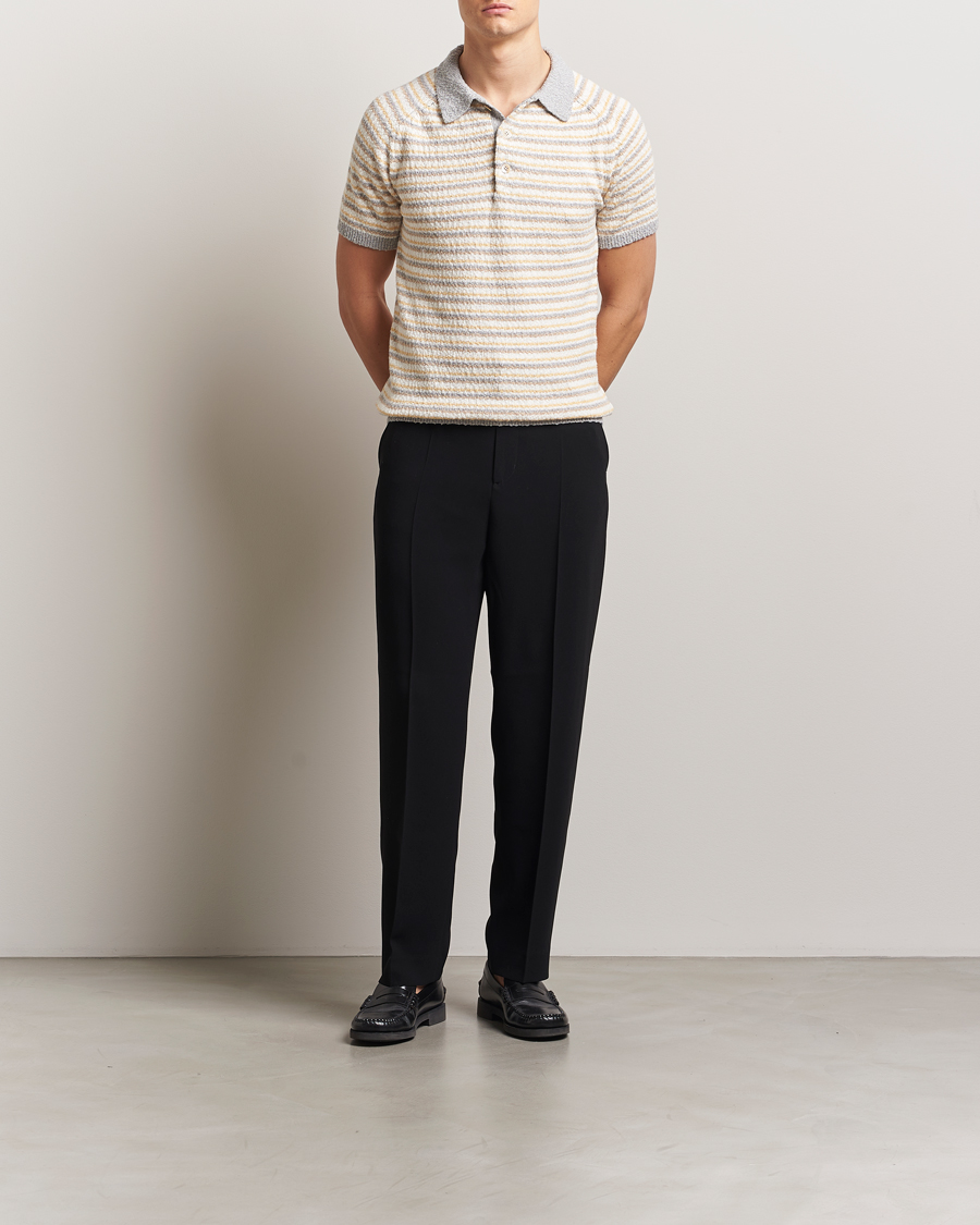 Hombres | Polos | Stenströms | Knitted Boucle Cotton Polo Stripe