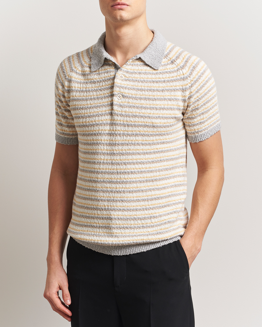 Hombres | Polos | Stenströms | Knitted Boucle Cotton Polo Stripe