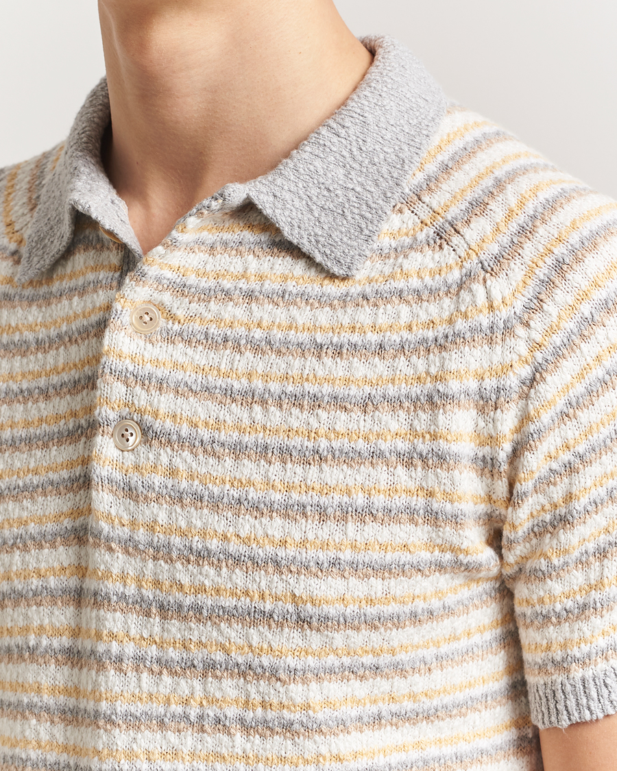 Hombres | Polos | Stenströms | Knitted Boucle Cotton Polo Stripe
