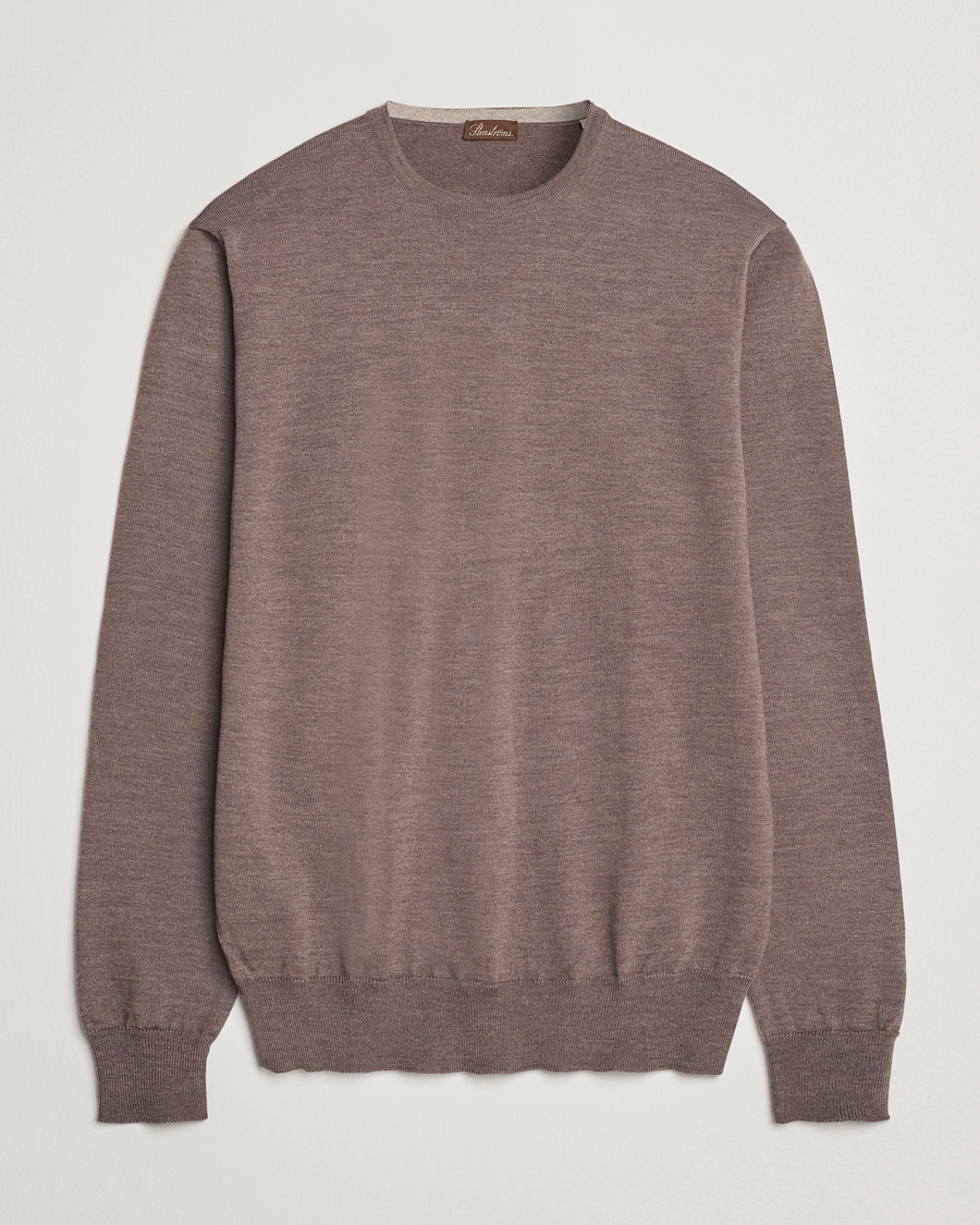 Hombres | Jerséis y prendas de punto | Stenströms | Merino Patch Crew Neck Brown