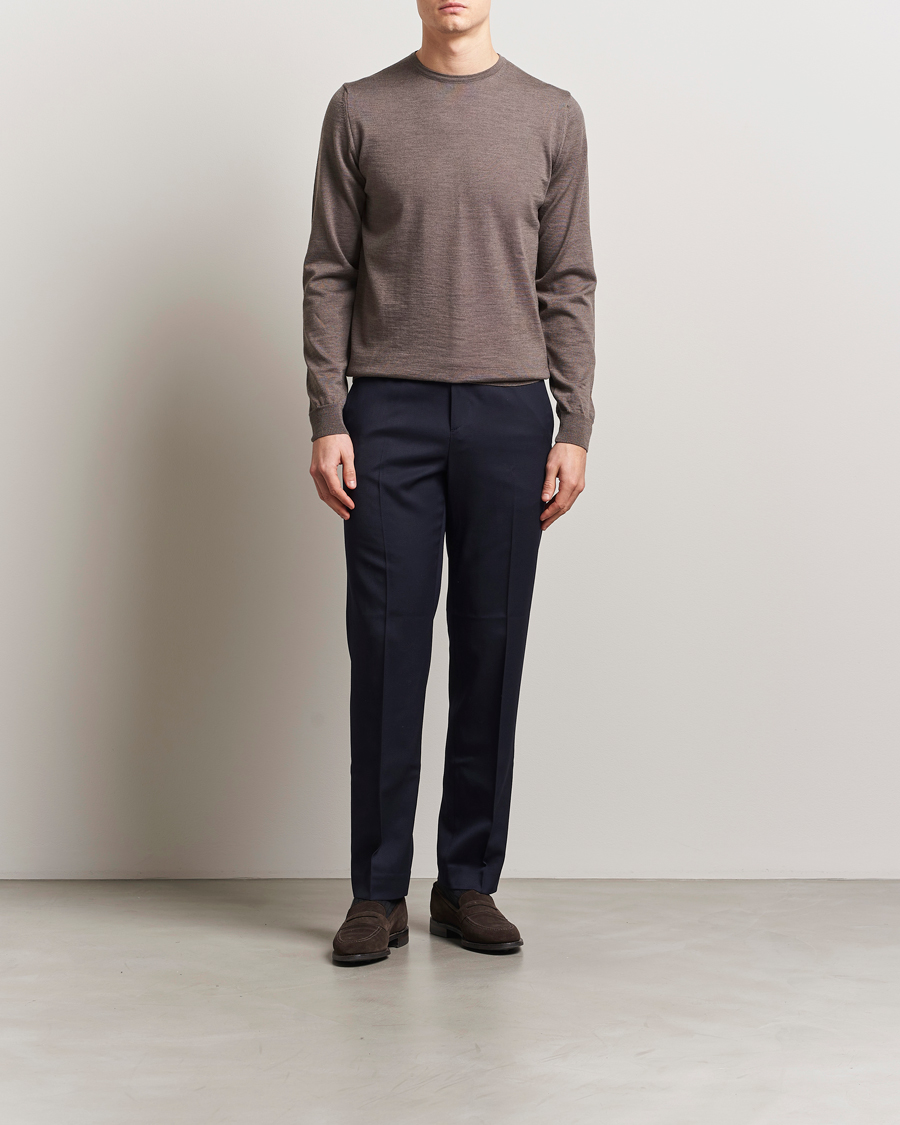 Hombres | Jerséis y prendas de punto | Stenströms | Merino Patch Crew Neck Brown