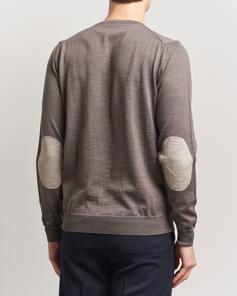 Hombres | Jerséis y prendas de punto | Stenströms | Merino Patch Crew Neck Brown