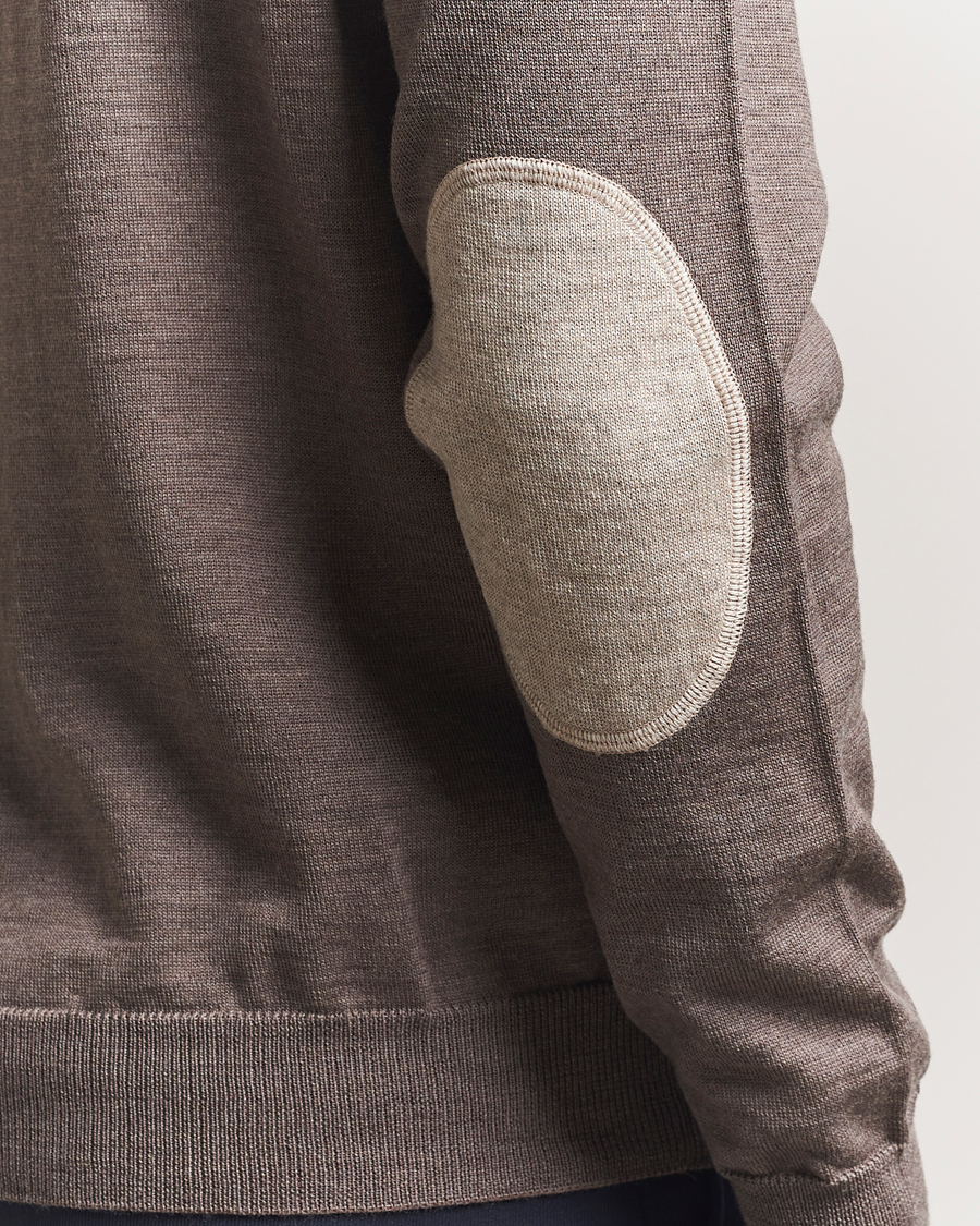 Hombres | Jerséis y prendas de punto | Stenströms | Merino Patch Crew Neck Brown