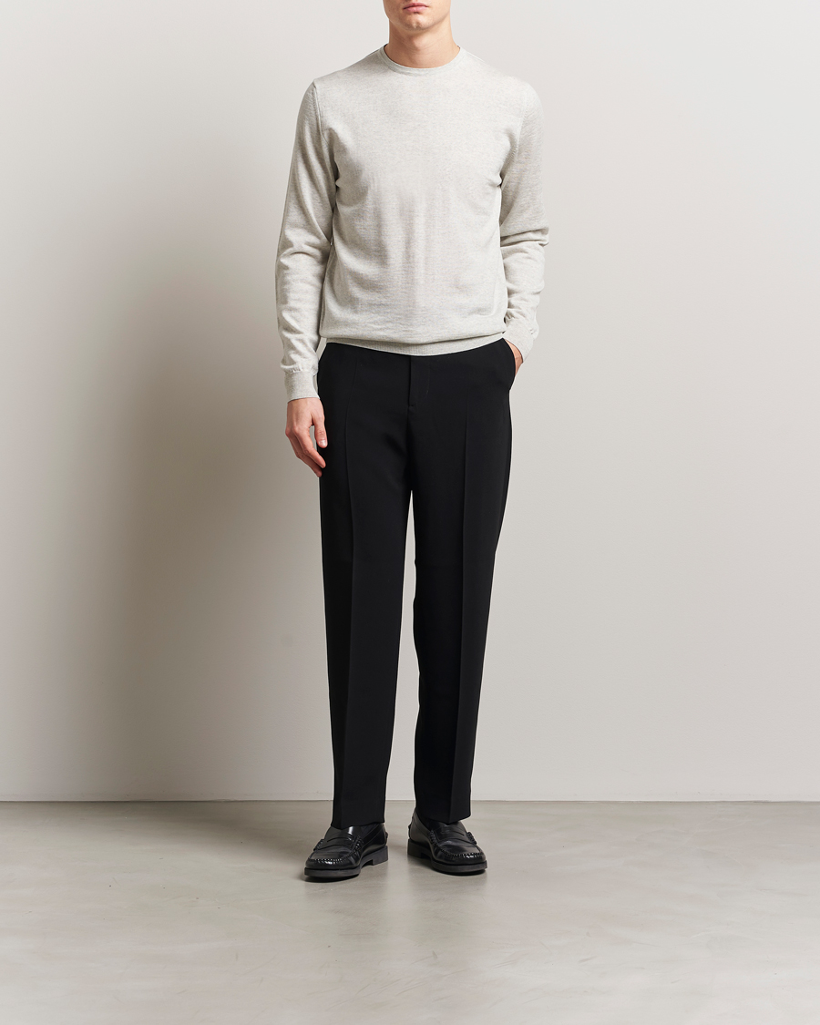 Hombres | Jerséis y prendas de punto | Stenströms | Merino Patch Crew Neck Grey