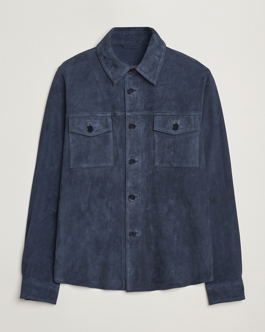 Hombres | Abrigos y chaquetas | Stenströms | Suede Overshirt Navy
