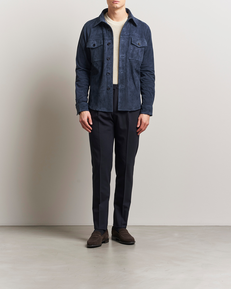 Hombres | Abrigos y chaquetas | Stenströms | Suede Overshirt Navy