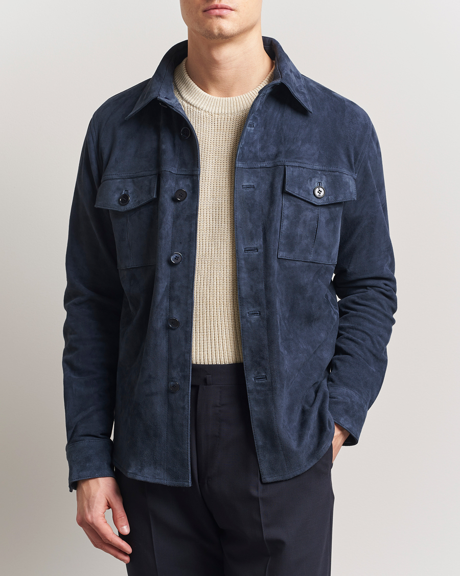 Hombres | Abrigos y chaquetas | Stenströms | Suede Overshirt Navy