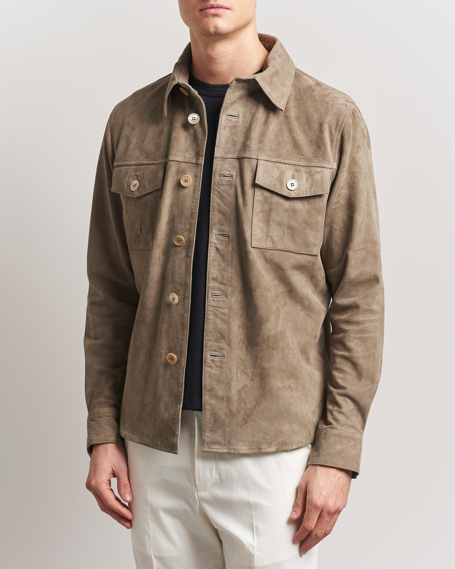 Hombres | Abrigos y chaquetas | Stenströms | Suede Overshirt Taupe