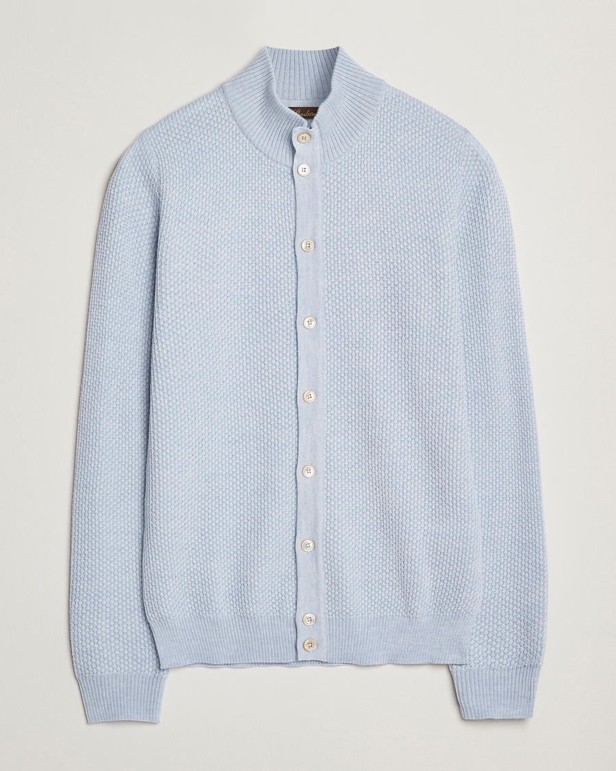 Hombres | Jerséis y prendas de punto | Stenströms | Knitted Textured Merino Cardigan Light Blue