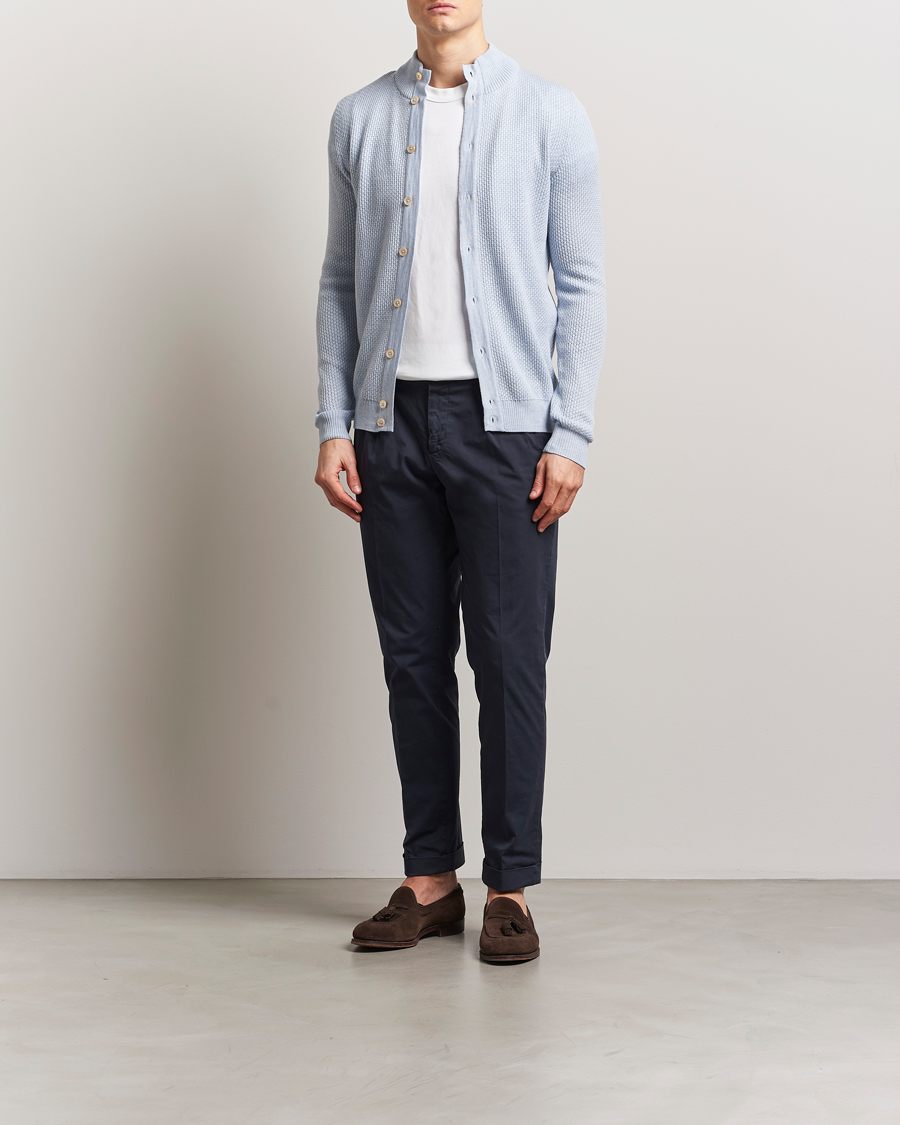 Hombres | Jerséis y prendas de punto | Stenströms | Knitted Textured Merino Cardigan Light Blue