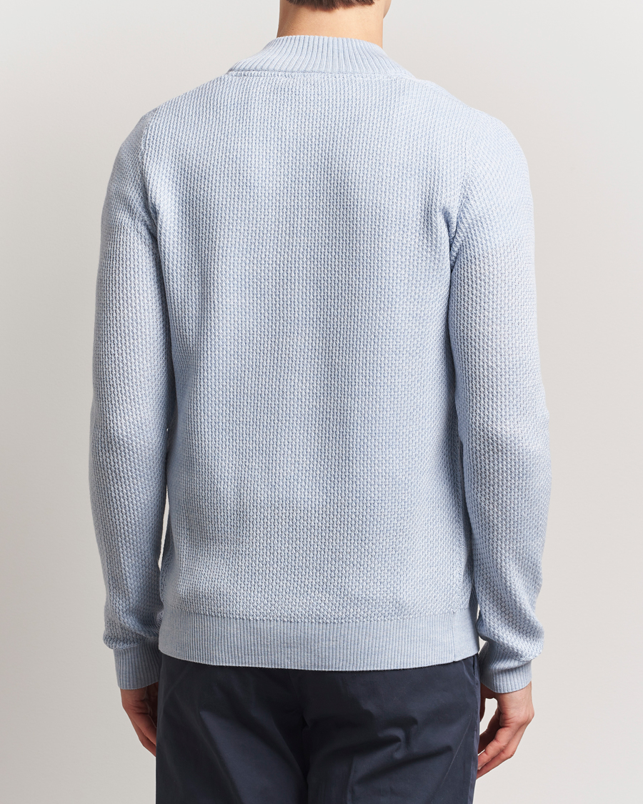 Hombres | Jerséis y prendas de punto | Stenströms | Knitted Textured Merino Cardigan Light Blue