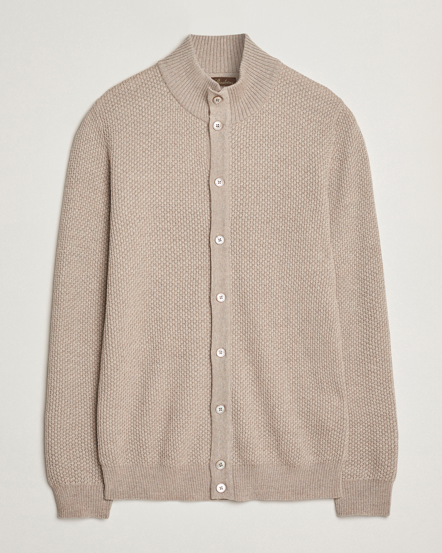 Hombres | Jerséis y prendas de punto | Stenströms | Knitted Textured Merino Cardigan Beige