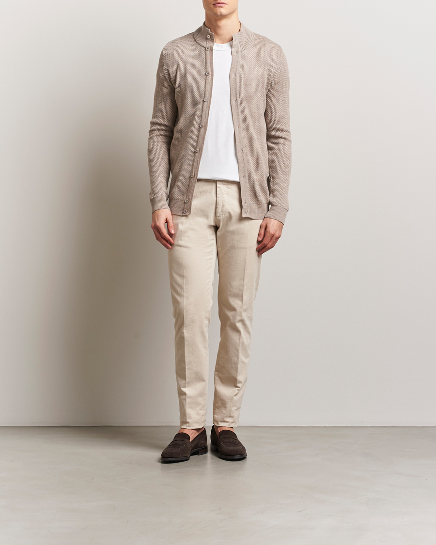 Hombres | Jerséis y prendas de punto | Stenströms | Knitted Textured Merino Cardigan Beige