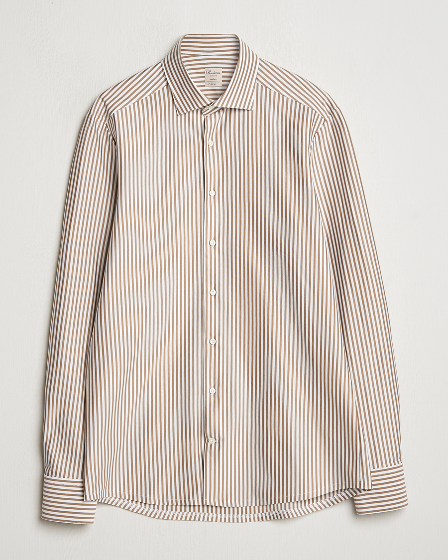 Hombres | Camisas | Stenströms | Striped Jersey Shirt Beige