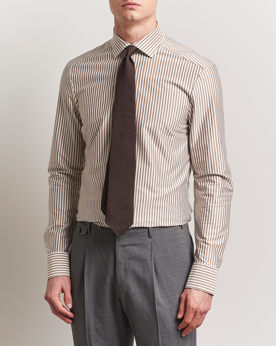 Hombres | Camisas | Stenströms | Striped Jersey Shirt Beige