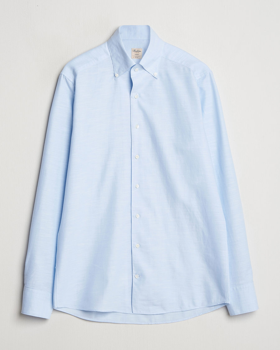 Hombres | Camisas | Stenströms | Soft Cotton One Piece Button Down Shirt Blue
