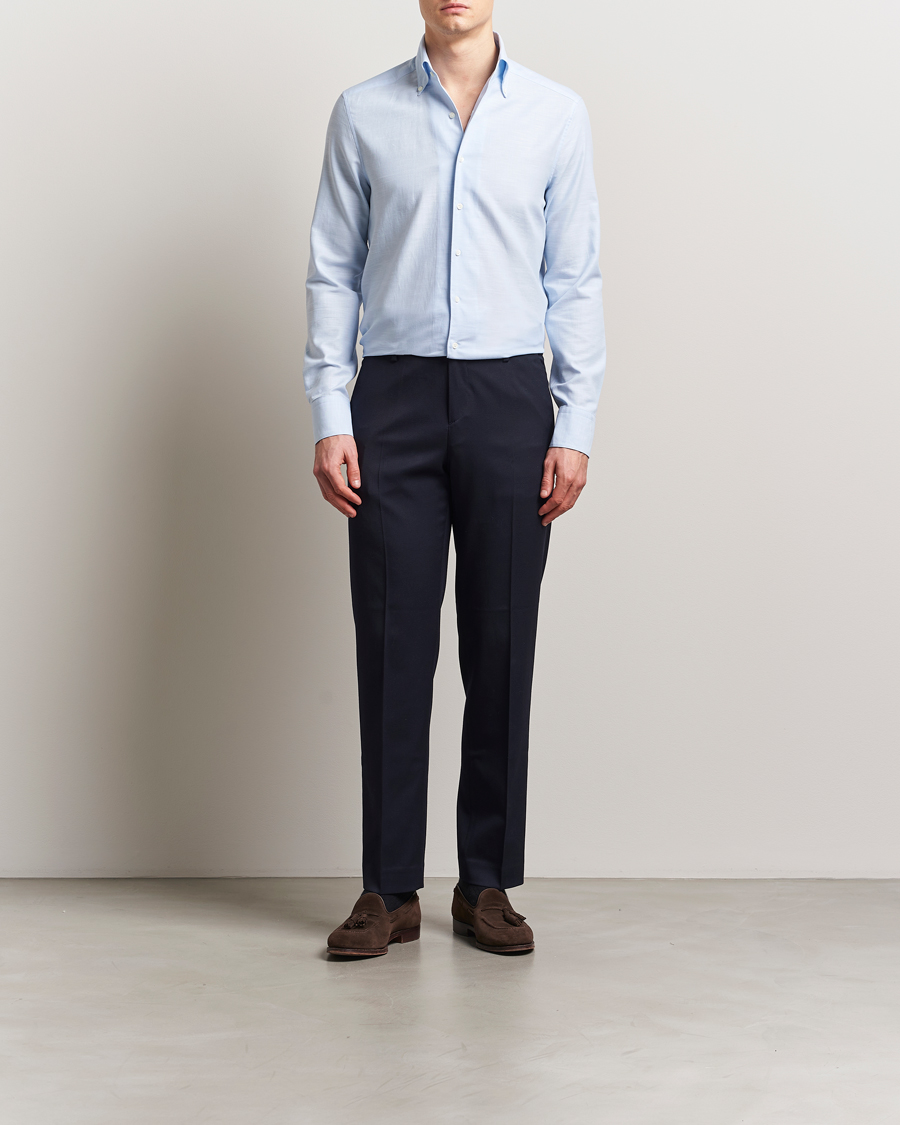 Hombres | Camisas | Stenströms | Soft Cotton One Piece Button Down Shirt Blue