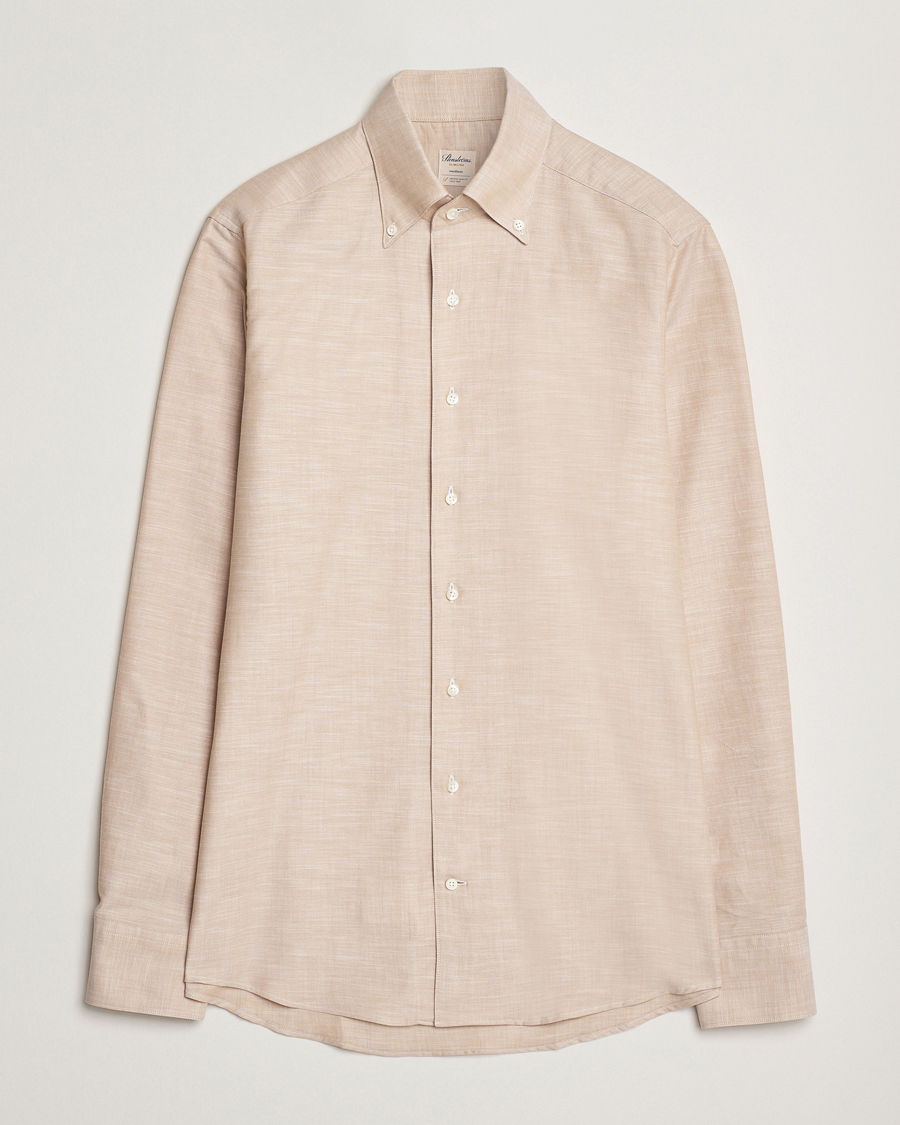 Hombres | Camisas | Stenströms | Soft Cotton One Piece Button Down Shirt Beige