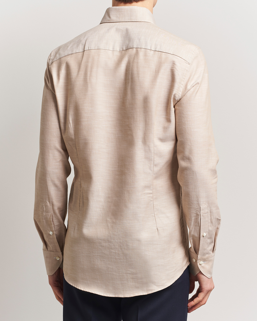 Hombres | Camisas | Stenströms | Soft Cotton One Piece Button Down Shirt Beige