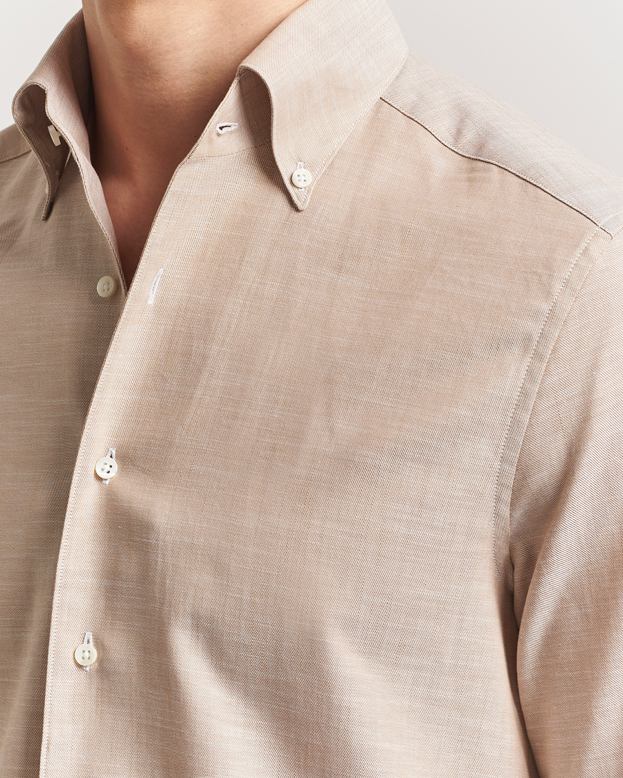 Hombres | Camisas | Stenströms | Soft Cotton One Piece Button Down Shirt Beige