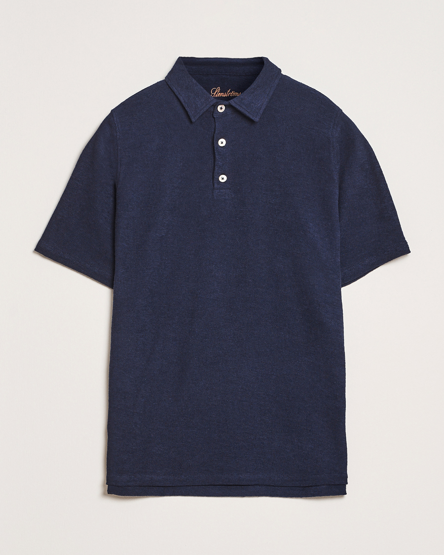 Hombres | Polos | Stenströms | Terry Slub Cotton Polo Navy